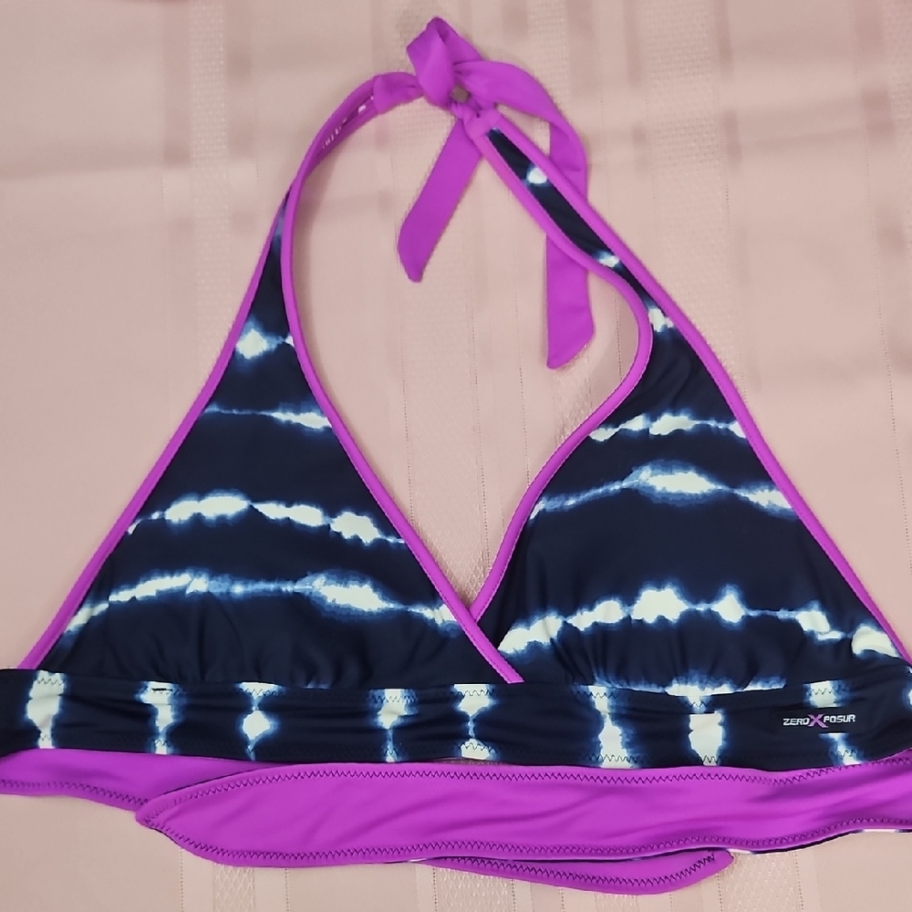 ZeroXposur Reversible Violet Circles or Blue Tie Dye Bikini Swim Top - Sz M